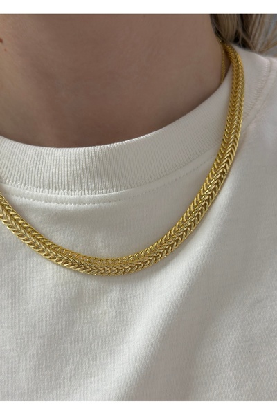 KİLİGİSTANBUL GOLD RENK ÖRME MODEL KOLYE 1 CM KALINLIK (40 VE 45 CM'LİK KULLA...