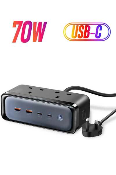 Shopi شريط الطاقة Charger 4590 - شاحن GaN 6 في 1 بقدرة 70 واط وحماية من الصواعق