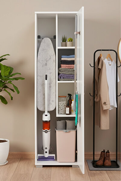 Home EUR063 Çok Amaçlı Temizlik ve Ütü Masası Dolabı/Beyaz