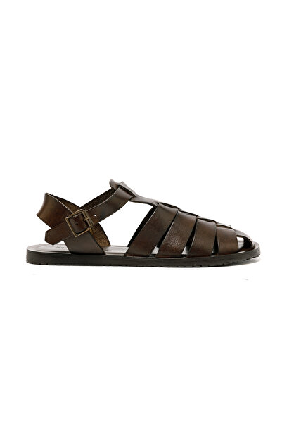 The Sandals Factory Men's Sandals M7533 Leather Upper Dark Brown