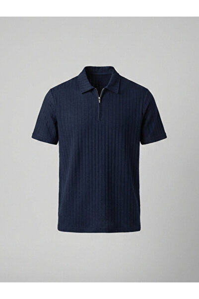 kastrioti Tricou modern din tricot texturat cu fermoar și guler polo