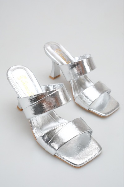 SNİCKER Women's Patent Leather Zenne Daily Heeled Slippers