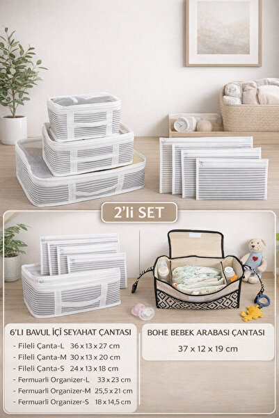 PONÇİK BEBEK Bohe Baby Stroller Organizer Bag + 6-Piece Travel Storage Set – ...