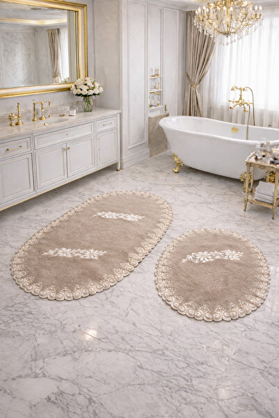 Dokumacıoğlu Marvelle Bej Fransız Dantelli 2’li Banyo Paspas Seti 70x120 & 60...