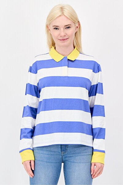 Vans Women Spread Collar Stripe Long Sleeve Sweatshirt, Multicolor