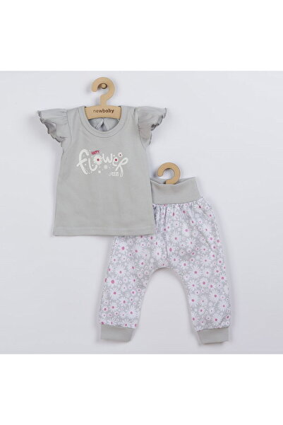 NEW BABY SHOP Set bebeluși New Baby Happy Flower din bumbac , 2 piese, gri, m...