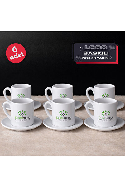 hediyekralı Logo Baskılı 6’lı Türk Kahvesi Fincan Takımı – Özel Tasarım Seram...