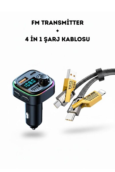 Oto Mutluluk Araç FM Transmitter + 4in1 PD 65W Şarj Kablosu