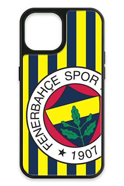 Fenerbahçe iPhone 15 Uyumlu Çubuklu Büyük Arma Cam Lisanslı Telefon Kılıfı