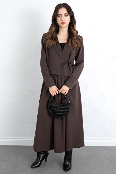 Salih Çelebi Lace Detail Jacket Suit 0076 - Brown