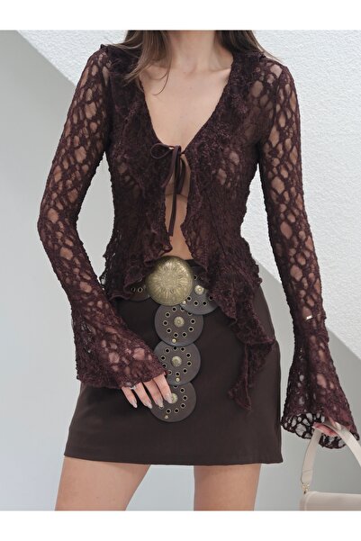 MAXXANA Tie-Detail Transparent Blouse