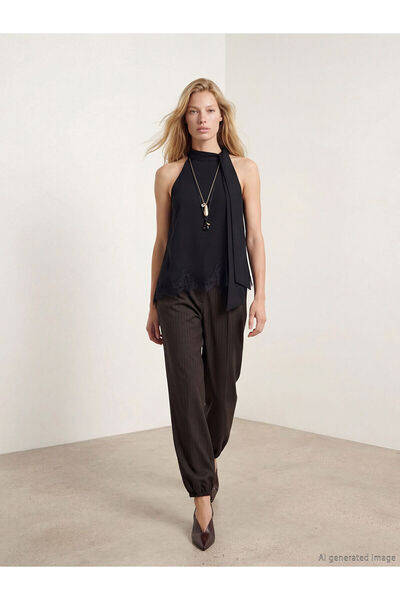 LC Waikiki Peak New Season Loose Fit Striped Women's Pleated Jogger Pants