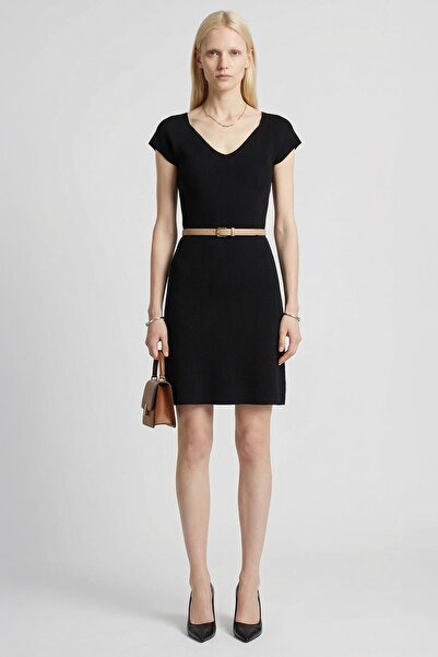 Rays 24171 U-Neck Short Sleeve Knitwear Dress Black