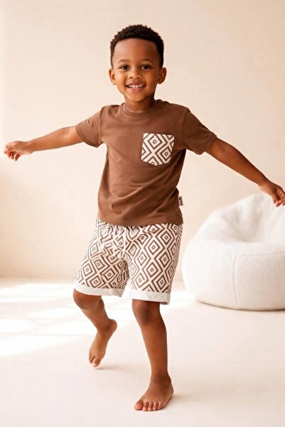 Monila Erkek Çocuk Geometrik Baskılı Pamuklu Şortlu Altüst Takım