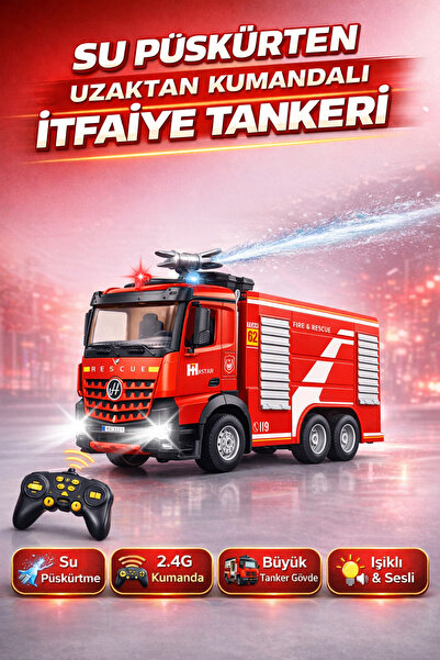YILDIRIM OYUNCAK Şarjlı Işıklı Sesli Su Püskürten Uzaktan Kumandalı İtfaiye T...