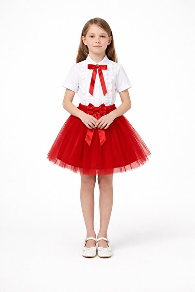 Nacar 23 Nisan 29 Ekim Gösteri Kıyafeti Tütü Etekli Fiyonklu Kız Çocuk Takım