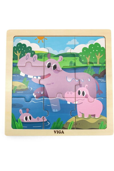 Viga Wooden puzzle for kids 9 pieces Hippo