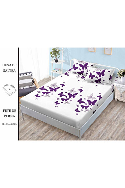 FIONNA.RO Husa cu Elastic si Fete de Perna Din Finet 180x200cm - Fluturi Mov ...