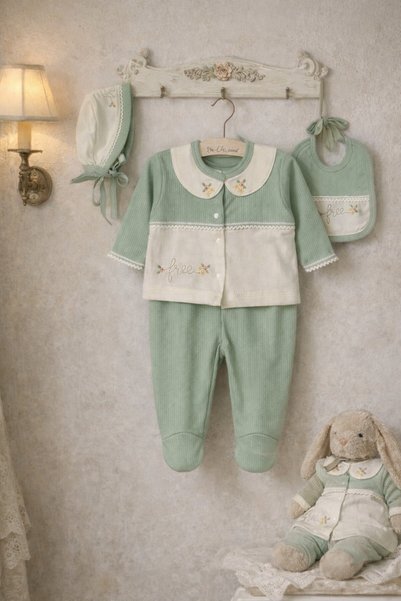 Arin Baby 5-Piece Collared and Flowery 100% Cotton Newborn Baby Girl Hospital Discharge Set/Baby Girl Zibin Set
