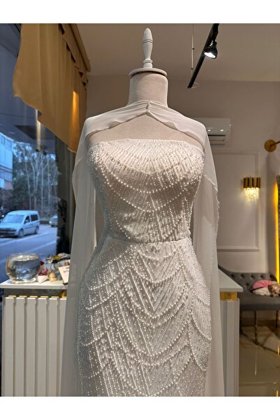 Abiye's FULL TAŞLI STRAPLEZ PELERİNLİ İNCİLİ KORSELİ NİŞAN SÖZ ELBİSESİ