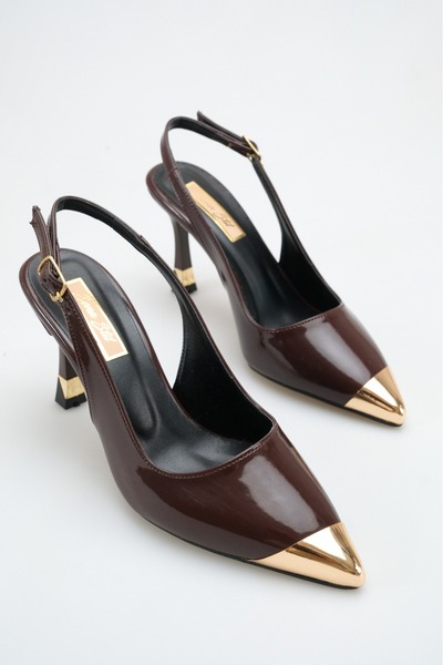 SNİCKER Amor Patent Leather Thin Gold Toe Detail Special Design Heel 7.5 cm S...