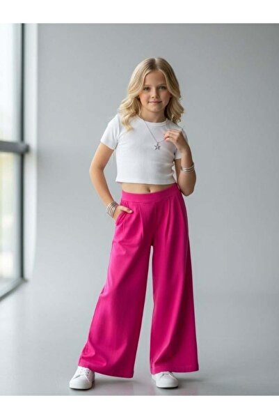 Zekids Girl's Wide Leg Relaxed Cut Trousers