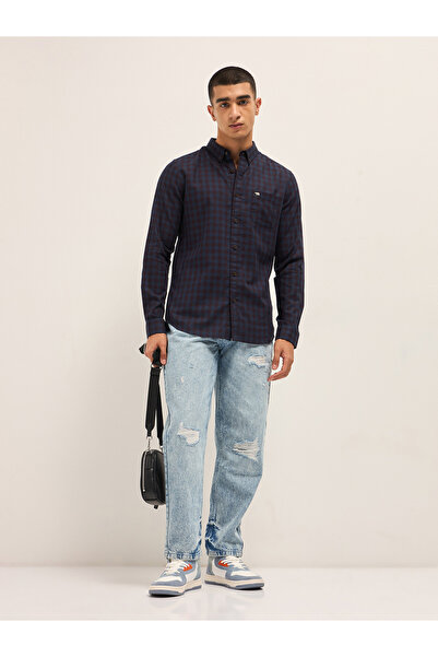 The Bear House By Styli Men's Pure Cotton Checked Slim Fit Casual Shirt