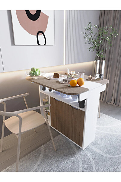 İGEMTASARİM Kelebek Yemek Masası Mutfak Masası Katlanır Pratik Tekerlekli