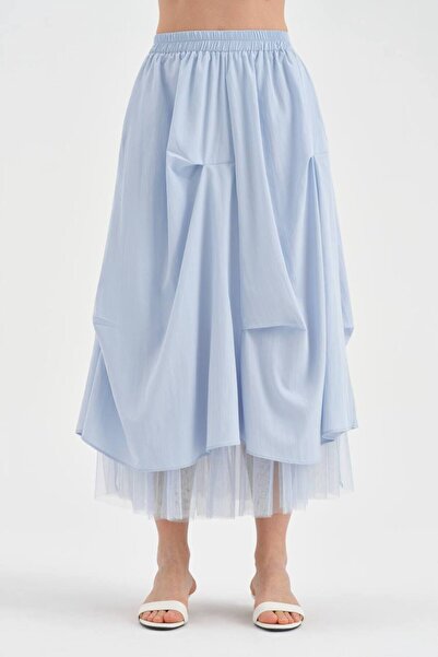 tw3 Γυναικεία μακριά φούστα από ύφασμα τούλι με λεπτομέρεια και ελαστική μέση