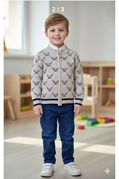 ALYA BUTİK Alya Tri̇ko Boy's Special Day Suit with Cardigan, Jeans, and Shirt