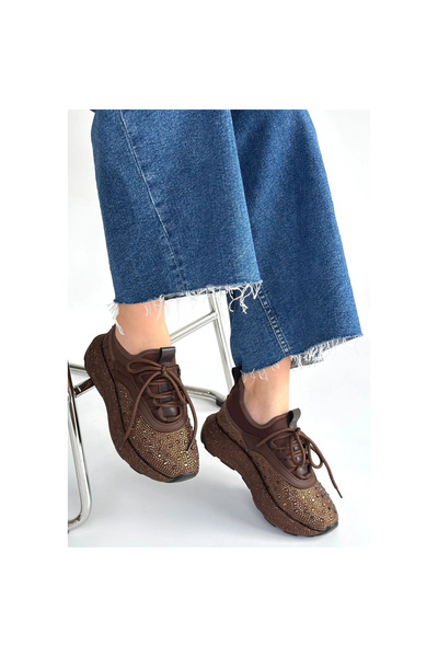 Erbilden Rimay Brown Leather Beaded Sneakers
