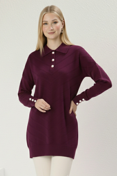 benguen Desenli Tesettür Tunik N3304 Mürdüm