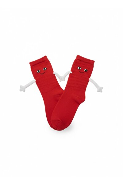 Neşeli Çoraplar El Ele Tutuşan Kırmızı Atletik Çorap