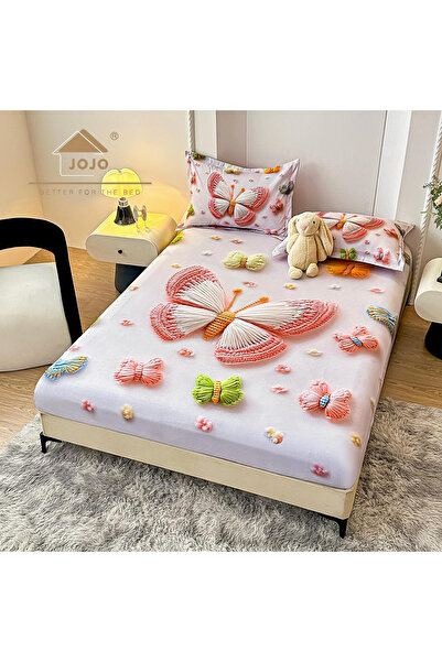 FIONNA.RO Husa cu Elastic si Fete de Perna Din Finet 160x200cm 5D - Fluturi C...