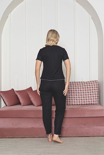 Asel Women's Bow Detailed Short Sleeve Lycra Pegasus Pajama Set