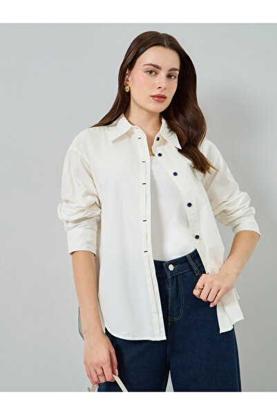 Styli Women White Long Sleeve Oversized Shirt