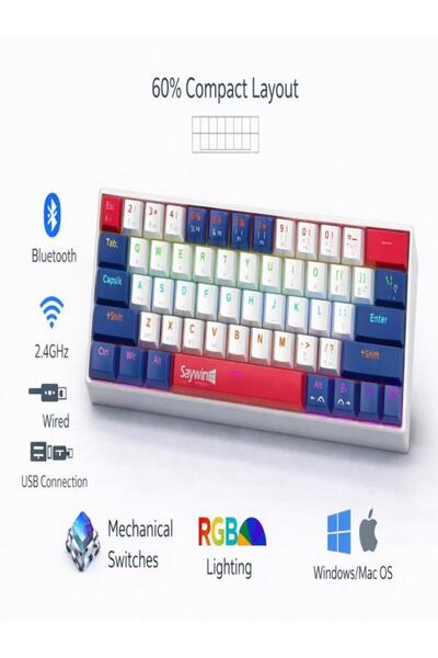 CAILON RGB Blue Switch Mekanik Gaming Klavye Bluetooth 2.4GHz Kablosuz USB Wi...