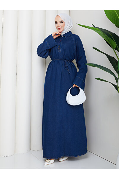 Pamuk Butik Women's Raglan Sleeve Loose Fit Comfortable Cut Denim Dress with ...