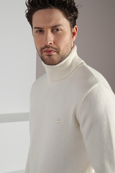 Ferraro Ecru Turtleneck Men's Long Sleeve 100% Lamb Wool Knitwear Sweater