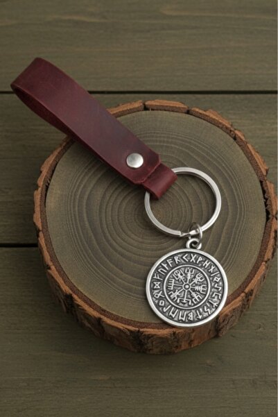 AB Takı Real Leather Keychain Nordic Compass Design Genuine Leather Keychain ...
