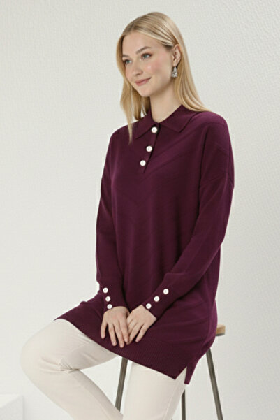 benguen Patterned Hijab Dress N3304 Plum