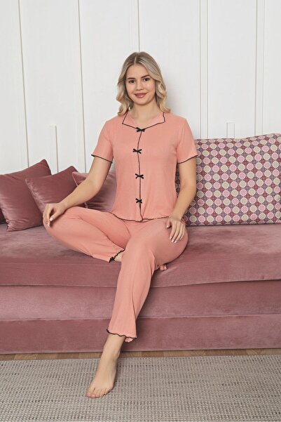 Asel Women's Bow Detailed Short Sleeve Lycra Pegasus Pajama Set