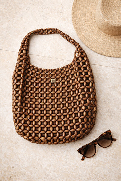 MoonliWear Monera Beaded Women's Shoulder Bag Brown Summer