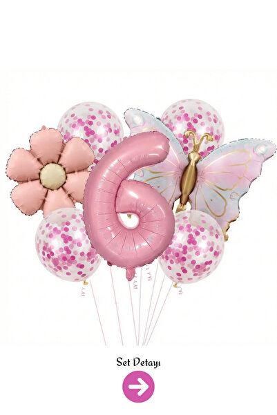 Bunloon 6 Year Old Pink Number Butterfly Daisy Balloon Set