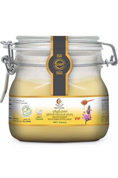 Mujeza Al-Shifa عسل أبيض بغذاء ملكات النحل الطازج VIP فاخر – 500 جم