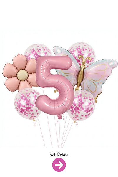 Bunloon 5 Year Old Pink Number Butterfly Daisy Balloon Set