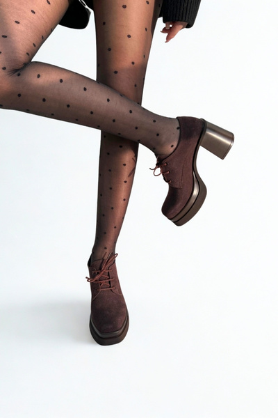 inizio Brown Suede Thick Heeled Shoes P9092