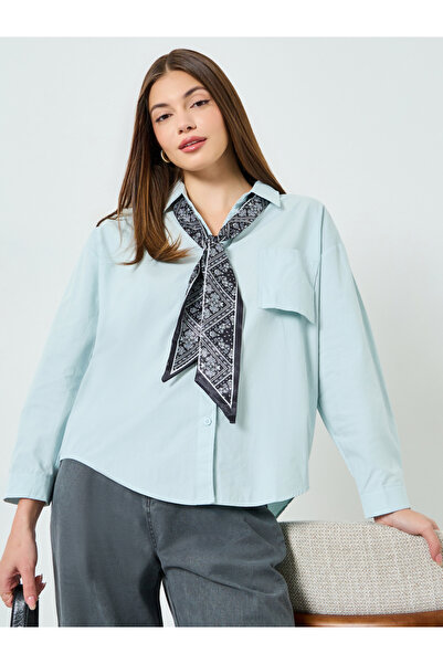 Styli Blue Oversized Shirt with Scarf Detail