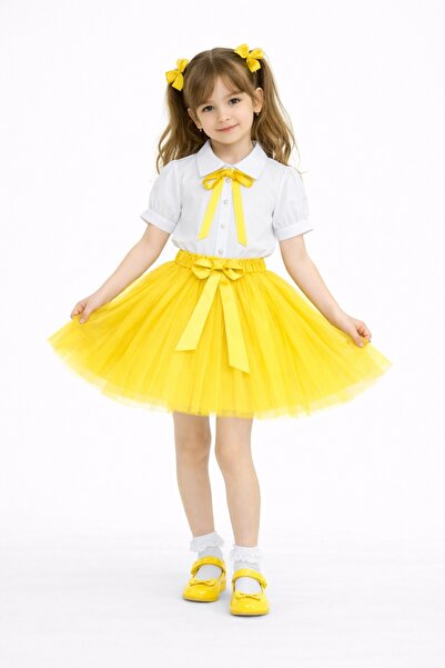 Nacar 23 Nisan 29 Ekim Gösteri Kıyafeti Kız Çocuk Beyaz Gömlekli Tül Etekli Ş...