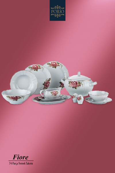 Porio Fiore Vintage Porselen 74 Parça Bone China 12 Servisli 12 Kişilik Yemek...